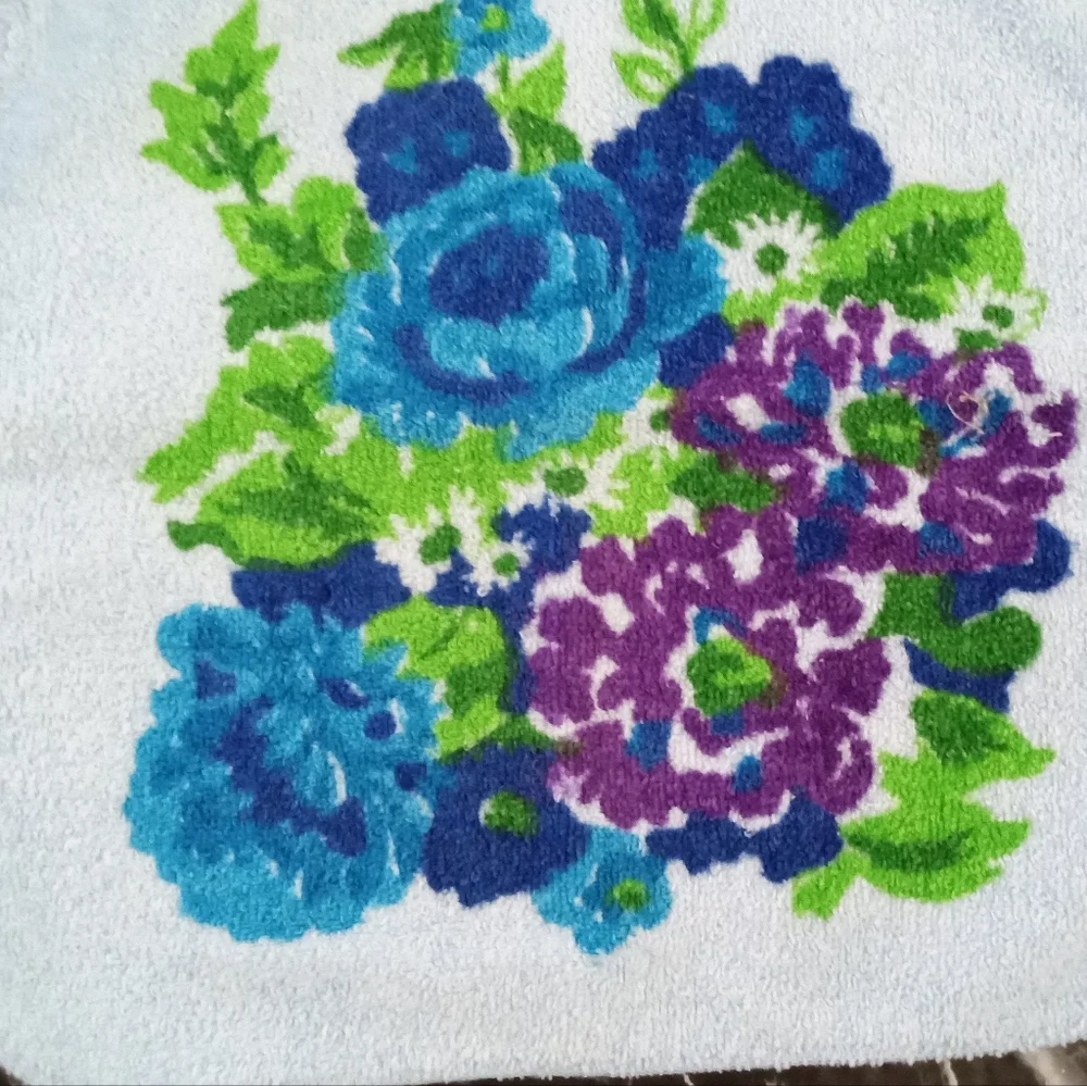 Cannon Vintage Wash Cloth Terry Blue Purple Green Floral Washcloth